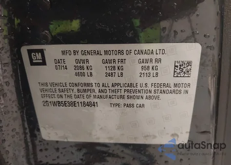 2014 Chevrolet Impala Limited из США, поврежденный, VIN 2G1WB5E38E1184841